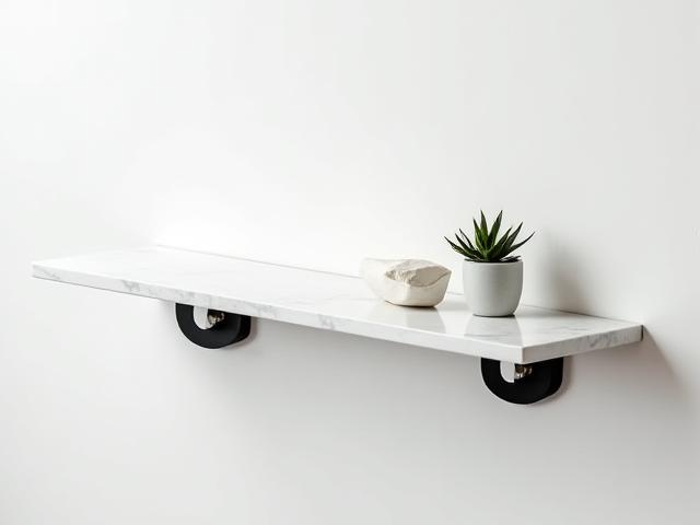 Modern vägghylla med marmorhyllplan